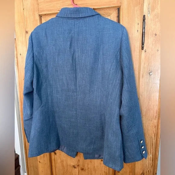 Unbranded Nubby Tweed Slate Blue Blazer With Gold Buttons Very Chic!! Sz XL - Picture 4 of 15